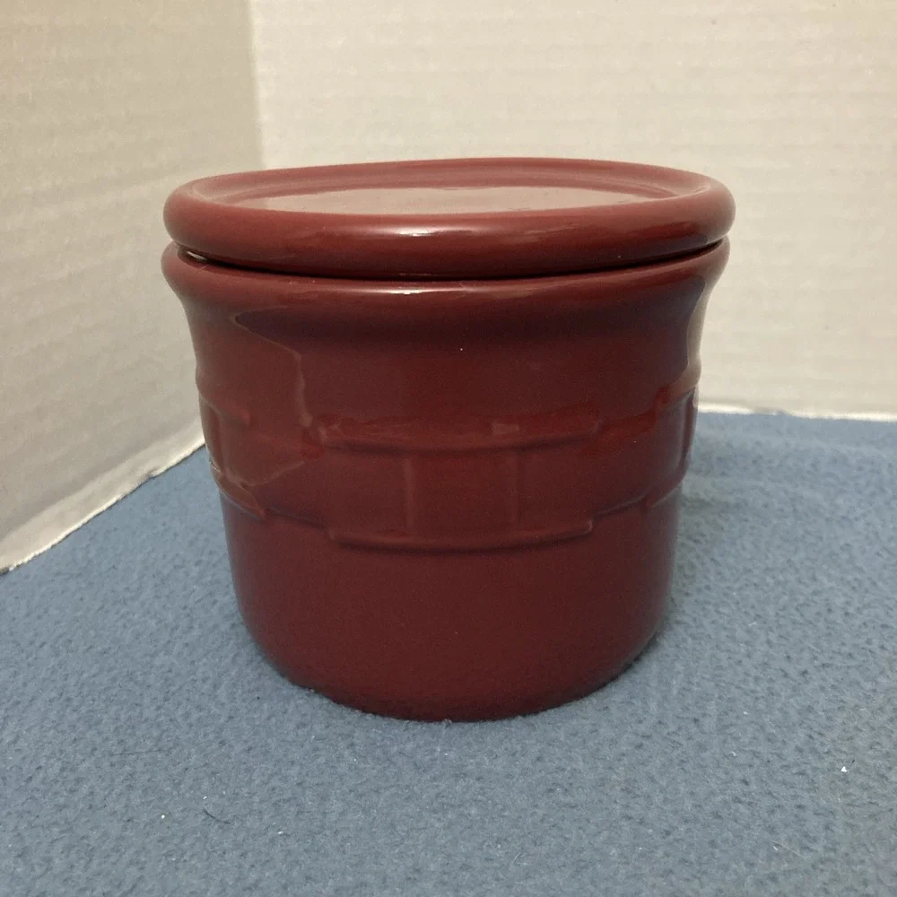 Longaberger Pottery Woven Traditions Paprika 1 Pint Salt Crock (Jar) w/Lid